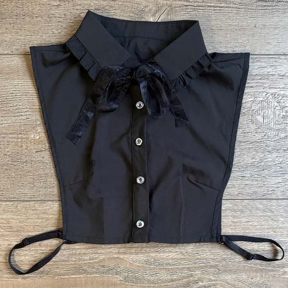 Tops - Unbranded Black Button-Up Dickey Detachable Ruffle Collar Layering Piece